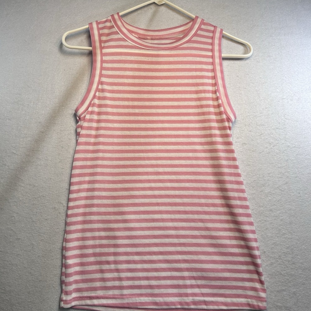 Pink And White Striped Tank Top Ribbed Sleeveless Lightweight Just Be M